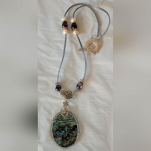 Genuine Abalone/MOP double-sided pendant leather cord Necklace